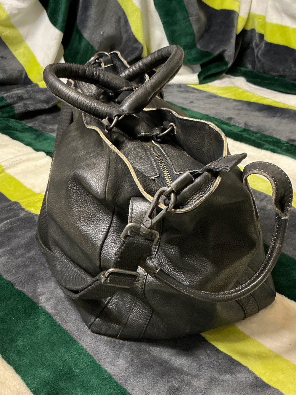 Free People We The Free Leslie Leather Tote Bag Satchel Distressed Black - Picture 3 of 14